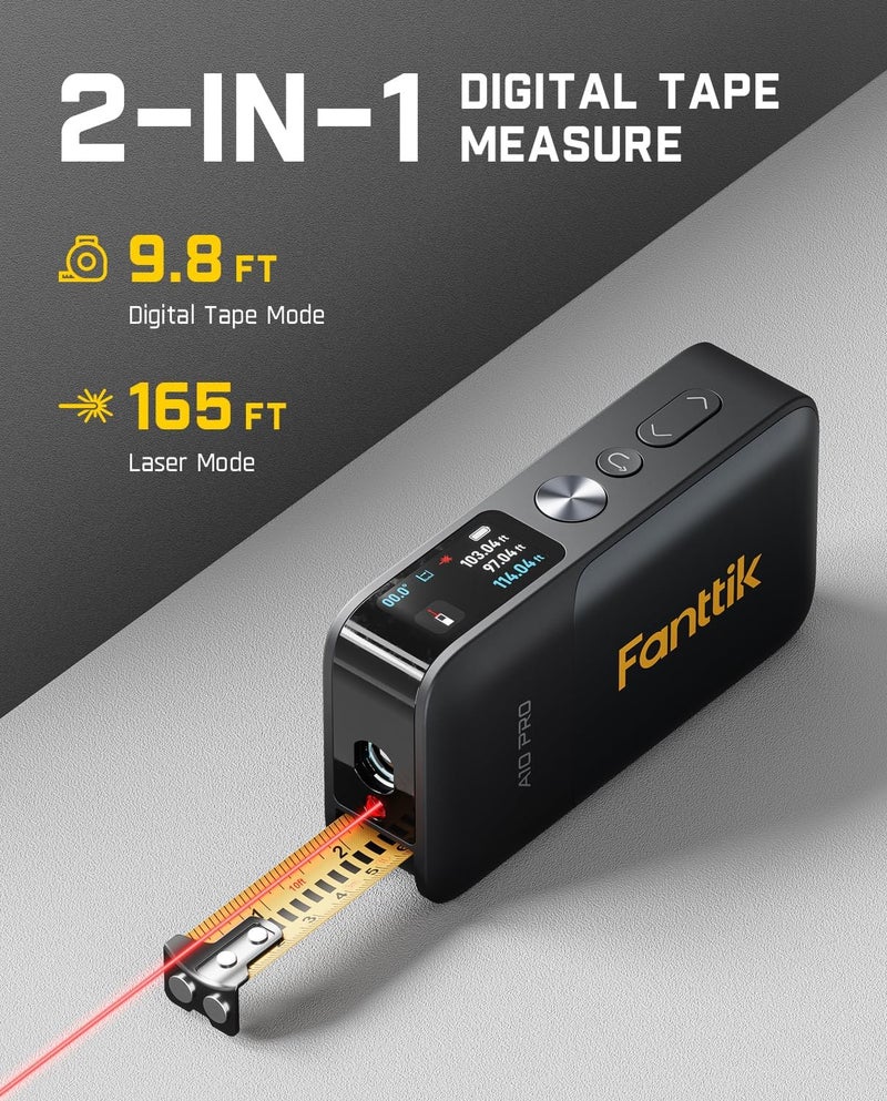 Fanttik A10 برو مقياس شريط ليزر رقمي 2 في 1 مع شاشة ملونة HD IPS، أداة قياس ليزر قابلة لإعادة الشحن بطول 165 قدم وشريط قياس بطول 9.8 قدم، 6 وحدات قابلة للاختيار، للمسافة/المساحة/الحجم - Image 1